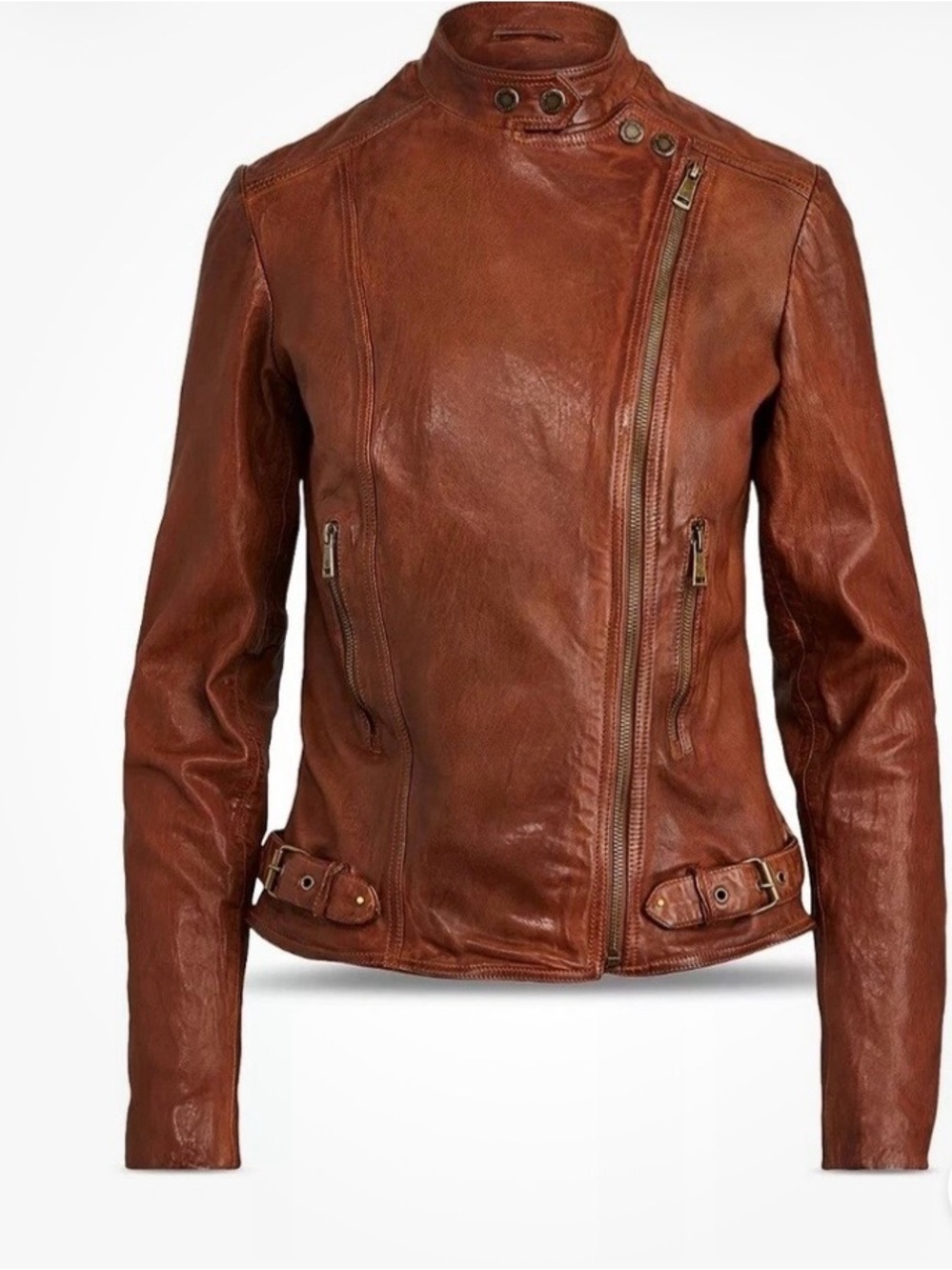 Ralph Lauren Women's burnished Brown Leather Moto Jacket